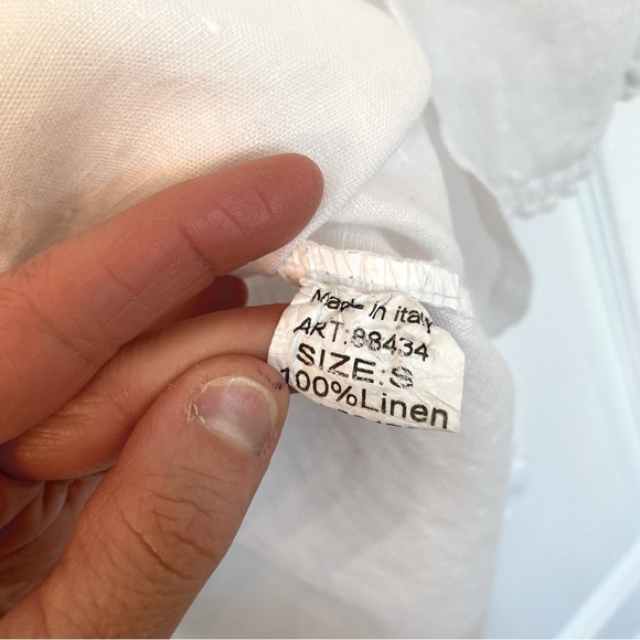 Lungo L’Arno Linen Blouse Shirt Top Embroidered Neckline White Size S - Picture 10 of 11